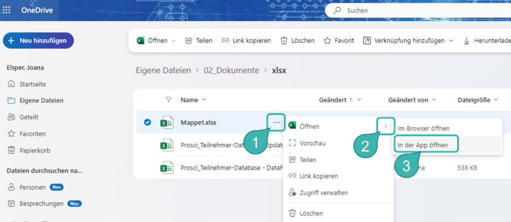 Excel-Datei aus OneDrive, Microsoft Teams oder SharePoint