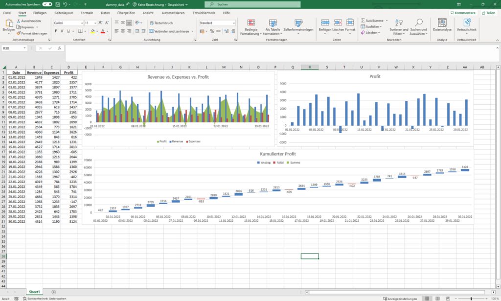 Screenshot einer Datenauswertung in Excel